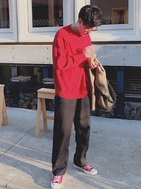 「order（オーダー）のアイテム（スラックス）」を使った、あべじゅんやさん（メンズ・182cm）の春コーディネート