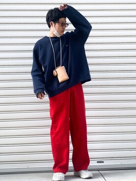 スウェットを使った 赤パンツ のメンズ人気ファッションコーディネート 身長 181cm 190cm Wear