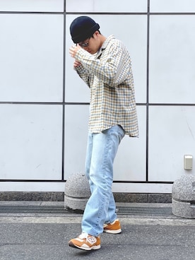 「CASPER JOHN」｜「アイテム（帽子）」を使った、あべじゅんやさん（メンズ・182cm）の冬コーディネート