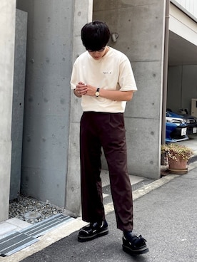 「PUBLUX（パブリュクス）のアイテム（スラックス）」を使った、あべじゅんやさん（メンズ・182cm）の夏コーディネート