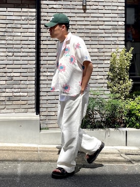 「MONKEY TIME（モンキータイム）のアイテム（パンツ）」を使った、あべじゅんやさん（メンズ・182cm）の夏コーディネート