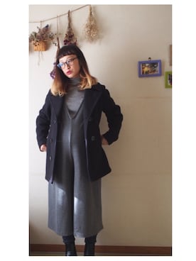 「グレーコーデ」｜「アイテム（ピーコート）」を使った、きゃんさん（レディース・155cm）の冬コーディネート