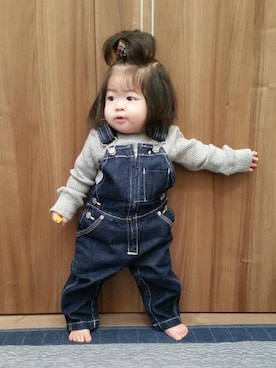 「リブニット」｜「アイテム（サロペット/オーバーオール）」を使った、hima♬*ﾟさん（キッズ・70cm）の冬コーディネート