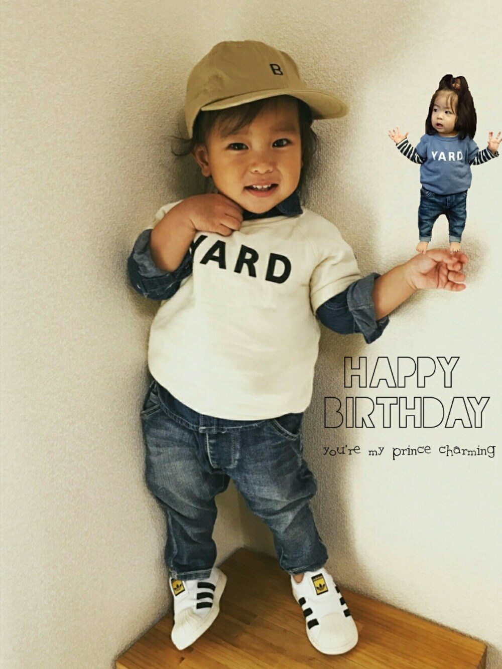 「1歳、1歳2ヶ月、リンクコーデ、お誕生日おめでとう！、春コーデ、quoti use fith」｜「♡ichu♡のアイテム（ラッピングキット、ホワイト系）」を使った、hima♬*ﾟさん（キッズ・70cm）の春コーディネートの1枚目の写真