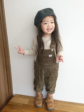 「apres les cours（アプレレクール）のアイテム（サロペット/オーバーオール）」を使った、hima♬*ﾟさん（キッズ・90cm）の秋コーディネート