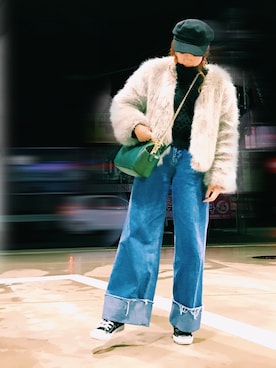 「ファーコート」｜「アイテム（キャスケット）」を使った、Hiromiiiさん（レディース・158cm）の冬コーディネート