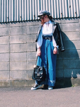 「ドラフトエヴリス」｜「アイテム（ライダースジャケット）」を使った、Hiromiiiさん（レディース・158cm）の春コーディネート