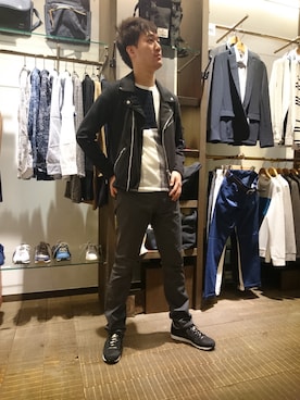 「ユニオンステーション」｜「アイテム（ライダースジャケット）」を使った、ユニオンステーション　流山おおたかの森S・Cさん（メンズ・170cm）の冬コーディネート