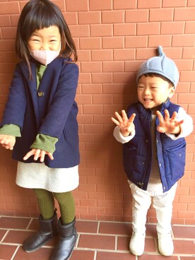 「グレーニット帽」｜よつばと葉さん（キッズ・100cm）の冬コーディネート