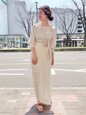 「透かし編みニット」｜hinakosasakiさん（レディース・160cm）の春コーディネート