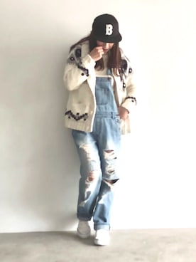 「カウチンセーター」｜「アイテム（オールインワン・サロペット）」を使った、coco@さん（レディース・162cm）の冬コーディネート