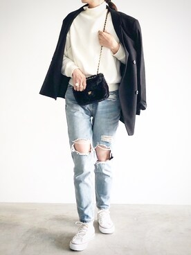 「CONVERSE（コンバース）のCONVERSE ALL STAR　ハイカットスニーカー（スニーカー）」を使った、coco@さん（レディース・162cm）の冬コーディネート