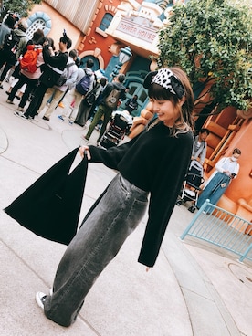 「UNIQLO（ユニクロ）のメリノブレンドドルマンセーター（長袖）＋E（ニット/セーター、ブラック系）」を使った、ねぎさん（レディース・160cm）の冬コーディネート