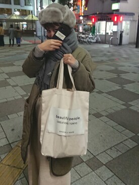 「koe（コエ）のキルティングロングブルゾン（ブルゾン、グリーン系）」を使った、ねぎさん（レディース・160cm）の冬コーディネート