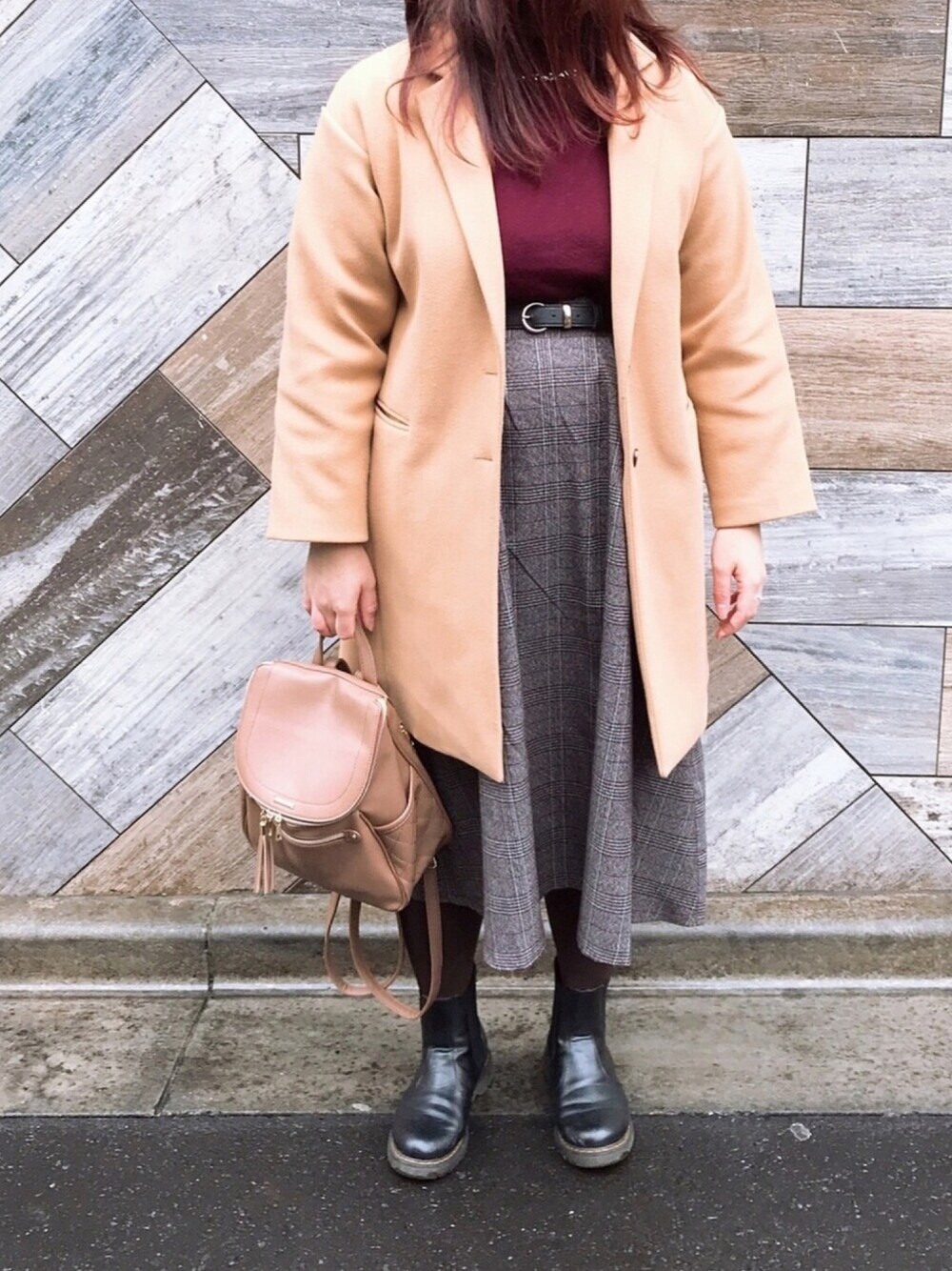 「プチプラ、ゴリラ女子、大柄女子、しまむら、アベイル、プラスサイズ、今日のコーデ、おでかけ」｜「しまむらのアイテム（ニット/セーター、レッド系）」を使った、あんちゃんさん（レディース・170cm）の冬コーディネートの1枚目の写真