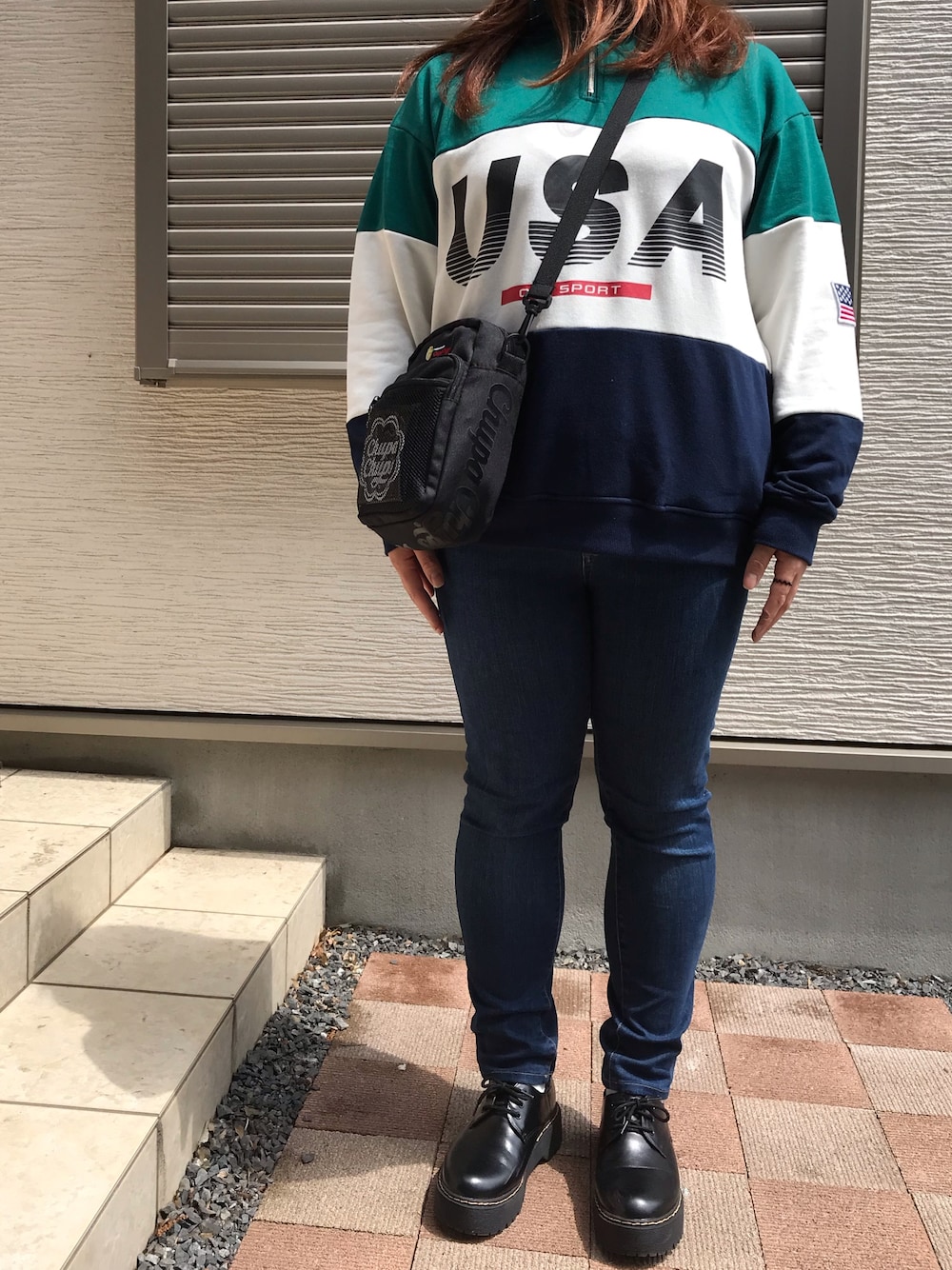 「プラスサイズ、ゴリラ女子、大柄女子、しまむら、今日のコーデ、アベイル、UNIQLO」｜「しまむらのアイテム（スウェット、その他）」を使った、あんちゃんさん（レディース・170cm）の春コーディネートの1枚目の写真