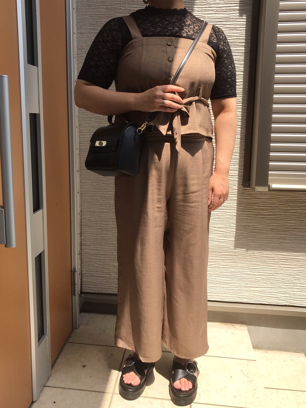「大柄女子、ゴリラ女子、大きいサイズ、プラスサイズ、しまむら、アベイル、今日のコーデ」｜「Availのアイテム（サンダル、ブラック系）」を使った、あんちゃんさん（レディース・170cm）の夏コーディネートの1枚目の写真