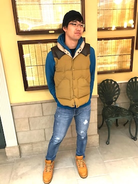 「UNIQLO（ユニクロ）のアイテム（デニムパンツ、ブルー系）」を使った、takahashi さん（メンズ）の春コーディネート