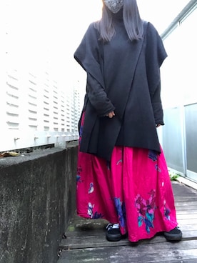 「KBF+（ケービーエフプラス）のアイテム（ポンチョ）」を使った、kana9さん（レディース・157cm）の冬コーディネート