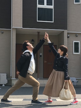 「カップル」｜「アイテム（ブルゾン）」を使った、高野君さん（メンズ・175cm）の春コーディネート