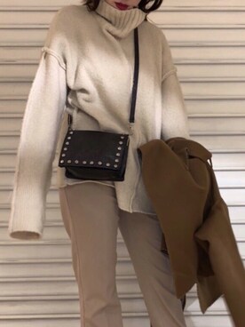 「select MOCA（セレクトモカ）のリンキングオーバーサイズタートルニット（ニット/セーター）」を使った、natsuさん（レディース・158cm）の冬コーディネート