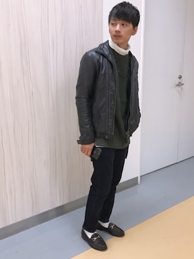 「semantic design（セマンティックデザイン）のアイテム（ライダースジャケット）」を使った、knightさん（メンズ・170cm）の秋コーディネート
