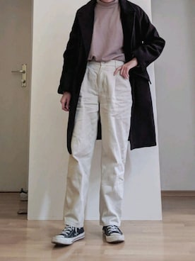 「H&M（エイチ・アンド・エム）のアイテム（パンツ、ホワイト系）」を使った、+Nさん（レディース・158cm）の秋コーディネート