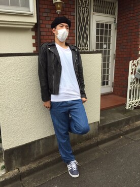 「UP START（アップスタート）のアイテム（ジャケット/アウター）」を使った、カフェ　さん（メンズ・188cm）の秋コーディネート
