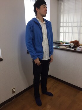 「HVC（エイチブイシー）のアイテム（パーカー）」を使った、カフェ　さん（メンズ・188cm）の秋コーディネート