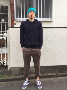 「REPIDO（リピード）のアイテム（帽子）」を使った、カフェ　さん（メンズ・188cm）の秋コーディネート