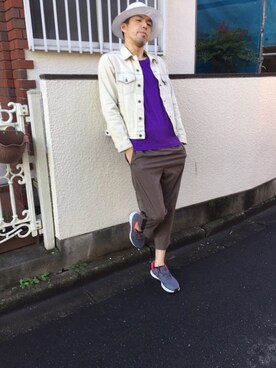 「14+（イチヨンプラス）のアイテム（トップス）」を使った、カフェ　さん（メンズ・188cm）の秋コーディネート