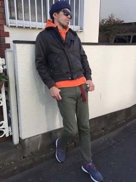 「SENSE OF PLACE by URBAN RESEARCH（センスオブプレイスバイアーバンリサーチ）のアイテム（ハンチング/ベレー帽）」を使った、カフェ　さん（メンズ・188cm）の冬コーディネート