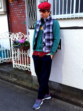 「ハンチング」｜「アイテム（ダウンベスト）」を使った、カフェ　さん（メンズ・188cm）の冬コーディネート