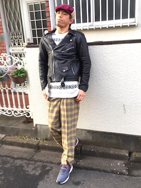 「UP START（アップスタート）のアイテム（ジャケット/アウター）」を使った、カフェ　さん（メンズ・188cm）の冬コーディネート