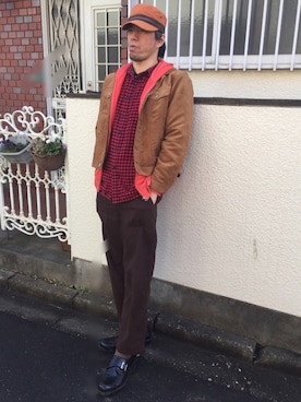 「ワークキャップ」｜「アイテム（ブルゾン）」を使った、カフェ　さん（メンズ・188cm）の冬コーディネート