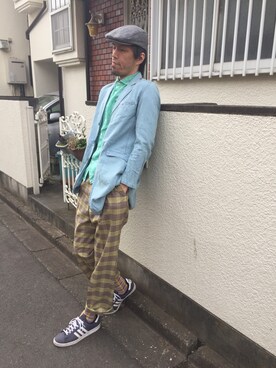「ハンチング」｜「アイテム（チェスターコート）」を使った、カフェ　さん（メンズ・188cm）の冬コーディネート