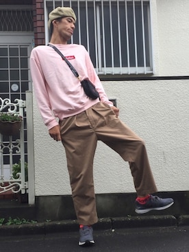 「ビエラギャバワイドスラックス」｜カフェ　さん（メンズ・188cm）の秋コーディネート