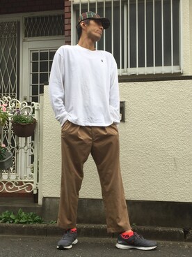 「ビエラギャバワイドスラックス」｜カフェ　さん（メンズ・188cm）の秋コーディネート