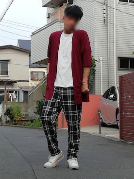 「クルーネックTシャツ」｜「アイテム（アクセサリー）」を使った、カフェ　さん（メンズ・188cm）の夏コーディネート
