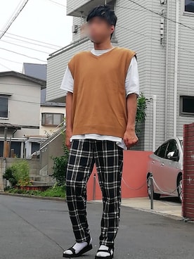 「ARCADE（アーケード）のアイテム（パンツ）」を使った、カフェ　さん（メンズ・188cm）の夏コーディネート