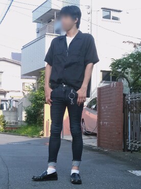 「クルーネックTシャツ」｜「アイテム（財布/小物）」を使った、カフェ　さん（メンズ・188cm）の夏コーディネート