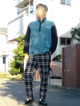 「チェック柄に恋してる」｜「アイテム（その他トップス）」を使った、カフェ　さん（メンズ・188cm）の秋コーディネート