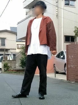 「YON（ヨン）のアイテム（ジャケット/アウター）」を使った、カフェ　さん（メンズ・188cm）の秋コーディネート