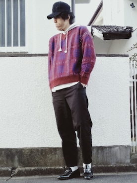 「LASSU&FRISS（ラスアンドフリス）の[ベーシックデザイン] ビットローファー（ローファー）」を使った、カフェ　さん（メンズ・188cm）の冬コーディネート