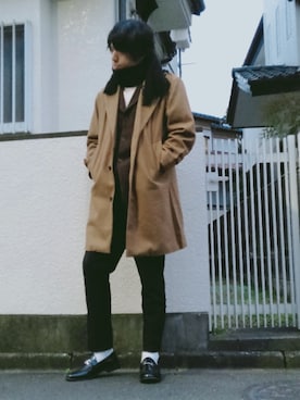 「LASSU&FRISS（ラスアンドフリス）の[ベーシックデザイン] ビットローファー（ローファー）」を使った、カフェ　さん（メンズ・188cm）の冬コーディネート