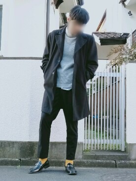 「ソックス」｜「アイテム（チェスターコート）」を使った、カフェ　さん（メンズ・188cm）の冬コーディネート
