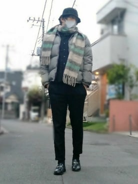 「ソックス」｜「アイテム（ダウンジャケット/コート）」を使った、カフェ　さん（メンズ・188cm）の冬コーディネート