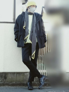 「新年一発目」｜「アイテム（スラックス）」を使った、カフェ　さん（メンズ・188cm）の冬コーディネート