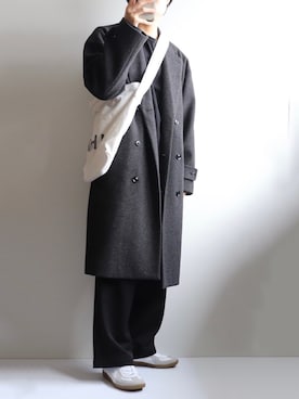 「ワイドスラックス」｜「アイテム（チェスターコート）」を使った、えーと ☘🐝さん（メンズ・169cm）の冬コーディネート