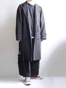 「オーバーコート」｜「アイテム（トートバッグ）」を使った、えーと ☘🐝さん（メンズ・169cm）の冬コーディネート